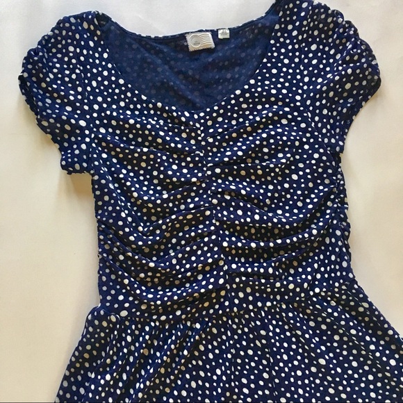 Anthropologie Gathered Mesh Peplum Tee, Navy Dot - Picture 4 of 6